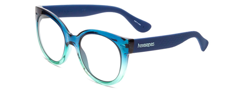 Profile View of Havaianas NORONHA/M Designer Reading Eye Glasses with Custom Cut Powered Lenses in Crystal Ocean Teal Fade Ladies Cateye Full Rim Acetate 52 mm