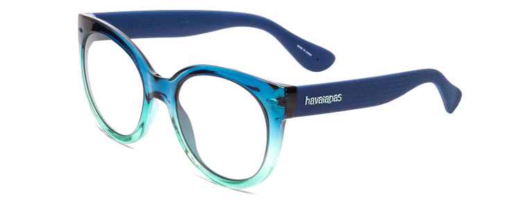 Profile View of Havaianas NORONHA/M Designer Bi-Focal Prescription Rx Eyeglasses in Crystal Ocean Teal Fade Ladies Cateye Full Rim Acetate 52 mm