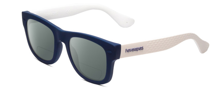 Profile View of Havaianas PARATY/M Designer Polarized Reading Sunglasses with Custom Cut Powered Smoke Grey Lenses in Blue White Unisex Classic Full Rim Acetate 50 mm