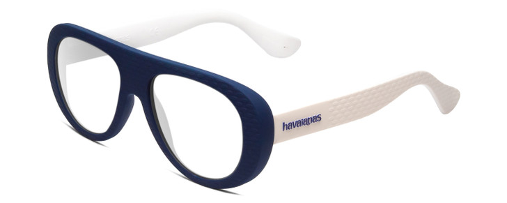 Profile View of Havaianas RIO/M Designer Reading Eye Glasses in Matte Blue White Unisex Retro Full Rim Acetate 54 mm