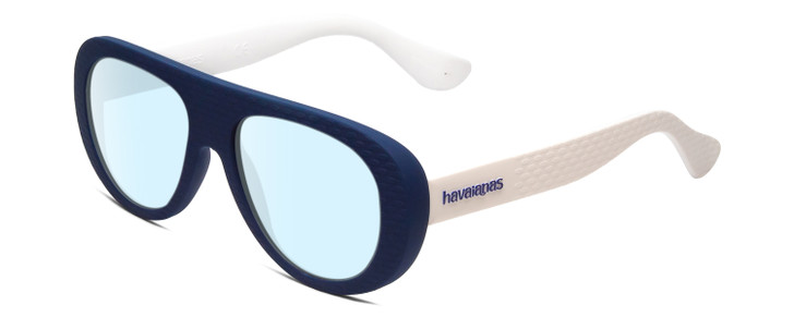 Profile View of Havaianas RIO/M Designer Blue Light Blocking Eyeglasses in Matte Blue White Unisex Retro Full Rim Acetate 54 mm