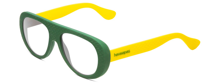 Profile View of Havaianas RIO/M Designer Reading Eye Glasses in Matte Green Yellow Unisex Retro Full Rim Acetate 54 mm