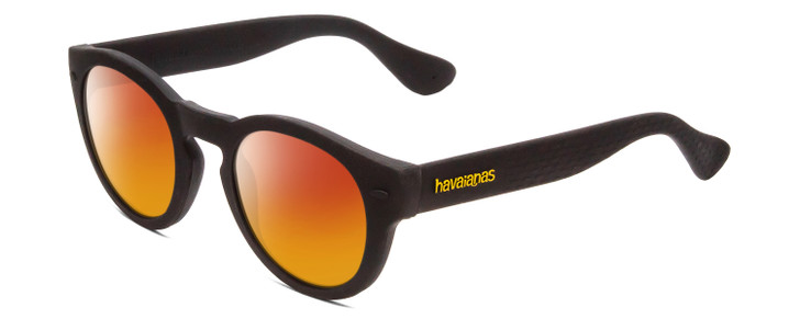 Profile View of Havaianas TRANCOSO/M Designer Polarized Sunglasses with Custom Cut Red Mirror Lenses in Matte Black Unisex Round Full Rim Acetate 49 mm