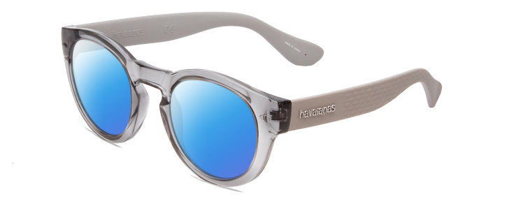 Profile View of Havaianas TRANCOSO/M Designer Polarized Sunglasses with Custom Cut Blue Mirror Lenses in Crystal Silver Grey Unisex Round Full Rim Acetate 49 mm