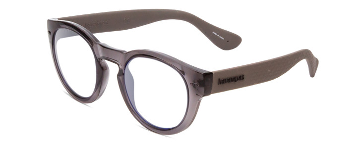Profile View of Havaianas TRANCOSO/M Designer Single Vision Prescription Rx Eyeglasses in Dark Crystal Slate Grey Unisex Round Full Rim Acetate 49 mm