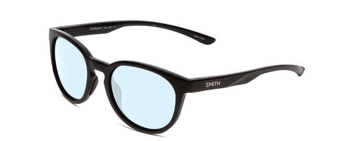 Profile View of Smith Optics Eastbank Designer Blue Light Blocking Eyeglasses in Gloss Black Unisex Round Full Rim Acetate 52 mm