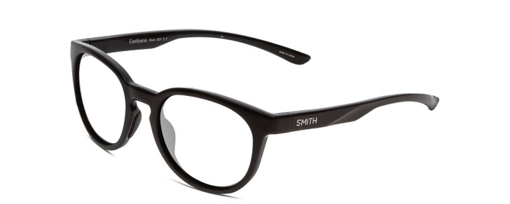 Profile View of Smith Optics Eastbank Designer Reading Eye Glasses in Gloss Black Unisex Round Full Rim Acetate 52 mm