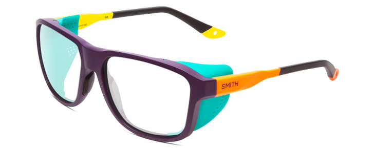 Profile View of Smith Optics Embark Designer Single Vision Prescription Rx Eyeglasses in Purple Cinder Brown Orange Hi Viz Unisex Wrap Full Rim Acetate 58 mm