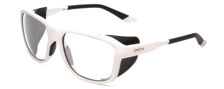 Profile View of Smith Optics Embark Designer Reading Eye Glasses with Custom Cut Powered Lenses in White Unisex Wrap Full Rim Acetate 58 mm