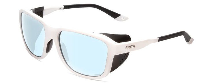 Profile View of Smith Optics Embark Designer Blue Light Blocking Eyeglasses in White Unisex Wrap Full Rim Acetate 58 mm