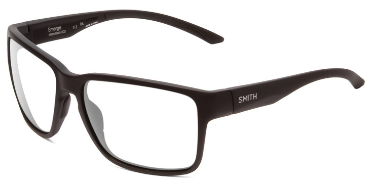 Profile View of Smith Optics Emerge Designer Reading Eye Glasses in Matte Black Unisex Square Full Rim Acetate 60 mm