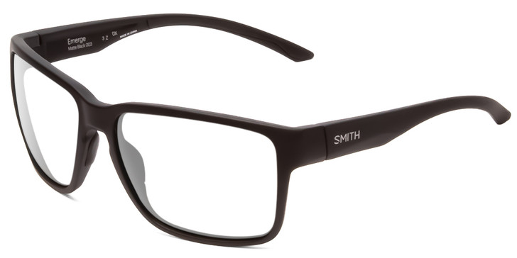 Profile View of Smith Optics Emerge Designer Single Vision Prescription Rx Eyeglasses in Matte Black Unisex Square Full Rim Acetate 60 mm