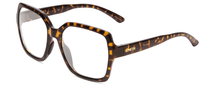 Profile View of Smith Optics Flare Designer Single Vision Prescription Rx Eyeglasses in Vintage Tortoise Havana Gold Ladies Oversized Full Rim Acetate 57 mm