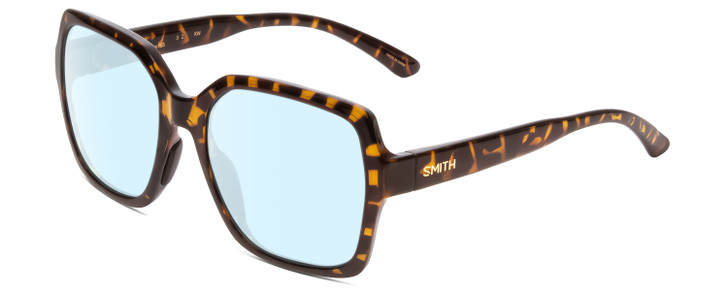 Profile View of Smith Optics Flare Designer Blue Light Blocking Eyeglasses in Vintage Tortoise Havana Gold Ladies Oversized Full Rim Acetate 57 mm