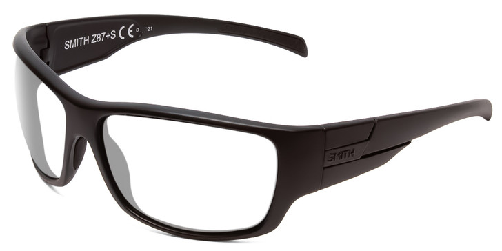 Profile View of Smith Optics Frontman Elite Designer Single Vision Prescription Rx Eyeglasses in Gloss Black Unisex Wrap Full Rim Acetate 61 mm