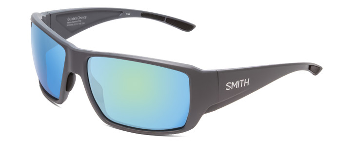 Profile View of Smith Guides Choice Sunglasses Cement Grey/CP Glass Polarized Green Mirror 62 mm
