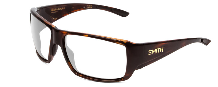 Profile View of Smith Optics Guides Choice Designer Reading Eye Glasses with Custom Cut Powered Lenses in Tortoise Havana Brown Gold Unisex Rectangle Full Rim Acetate 62 mm