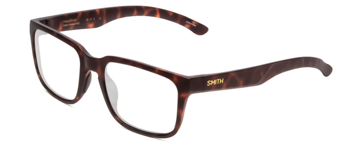 Profile View of Smith Optics Headliner Designer Reading Eye Glasses in Matte Tortoise Havana Gold Unisex Square Full Rim Acetate 55 mm