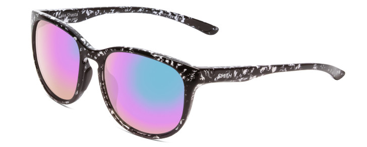 Profile View of Smith Lake Shasta Sunglasses Black Marble/CP Polarized Violet Purple Mirror 56mm