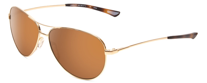 Profile View of Smith Langley Aviator Designer Sunglasses in Gold/ChromaPop Polarized Brown 60mm