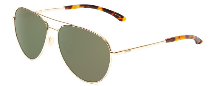 Profile View of Smith Layback Unisex Aviator Sunglasses Gold/ChromaPop Polarized Gray Green 60mm