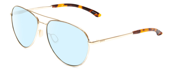 Profile View of Smith Optics Layback Designer Blue Light Blocking Eyeglasses in Gold Unisex Aviator Full Rim Metal 60 mm
