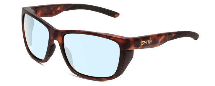 Profile View of Smith Optics Longfin Designer Blue Light Blocking Eyeglasses in Matte Tortoise Havana Gold Unisex Wrap Full Rim Acetate 59 mm