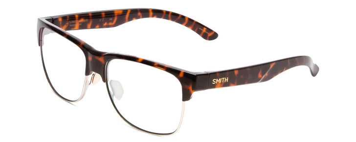 Profile View of Smith Optics Lowdown Split Designer Reading Eye Glasses in Tortoise Havana Brown Gold Unisex Classic Semi-Rimless Acetate 56 mm