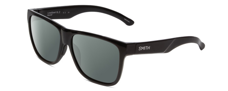 Profile View of Smith Optics Lowdown Xl 2 Designer Polarized Sunglasses with Custom Cut Smoke Grey Lenses in Gloss Black Unisex Classic Full Rim Acetate 60 mm