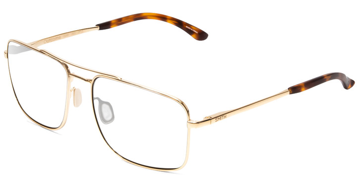 Profile View of Smith Optics Outcome Designer Reading Eye Glasses in Gold Tortoise Unisex Aviator Full Rim Metal 59 mm