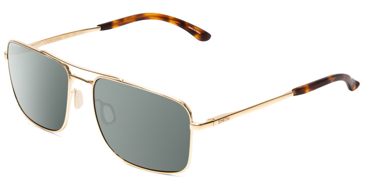 Profile View of Smith Optics Outcome Designer Polarized Sunglasses with Custom Cut Smoke Grey Lenses in Gold Tortoise Unisex Aviator Full Rim Metal 59 mm