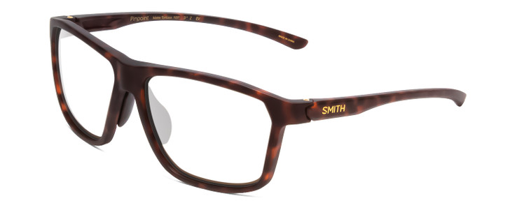 Profile View of Smith Optics Pinpoint Designer Single Vision Prescription Rx Eyeglasses in Matte Tortoise Havana Gold Unisex Square Full Rim Acetate 59 mm