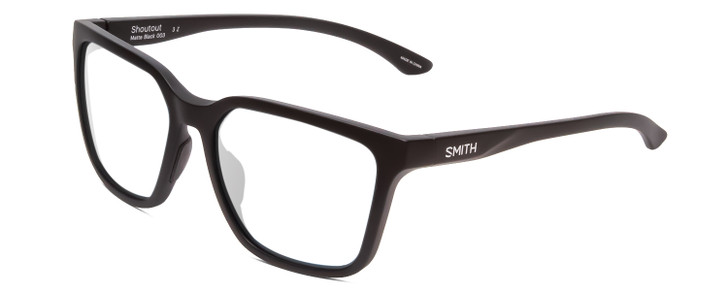 Profile View of Smith Optics Shoutout Designer Bi-Focal Prescription Rx Eyeglasses in Matte Black Unisex Retro Full Rim Acetate 57 mm