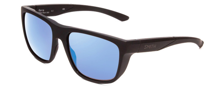 Profile View of Smith Barra Classic Sunglasses Black/ChromaPop Glass Polarized Blue Mirror 59 mm