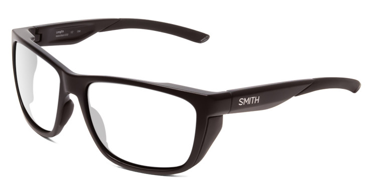 Profile View of Smith Optics Longfin Designer Single Vision Prescription Rx Eyeglasses in Matte Black Unisex Wrap Full Rim Acetate 59 mm