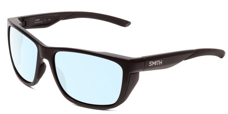 Profile View of Smith Optics Longfin Designer Blue Light Blocking Eyeglasses in Matte Black Unisex Wrap Full Rim Acetate 59 mm