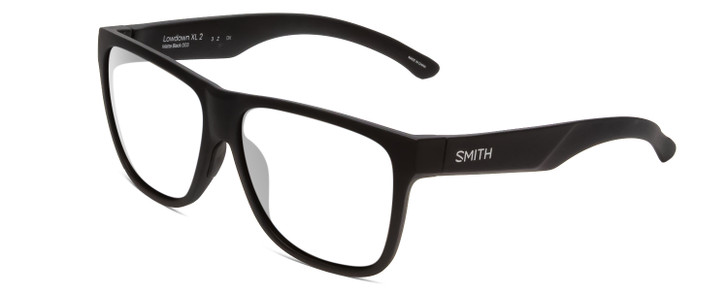 Profile View of Smith Optics Lowdown Xl 2 Designer Reading Eye Glasses in Matte Black Unisex Classic Full Rim Acetate 60 mm