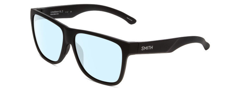 Profile View of Smith Optics Lowdown Xl 2 Designer Blue Light Blocking Eyeglasses in Matte Black Unisex Classic Full Rim Acetate 60 mm