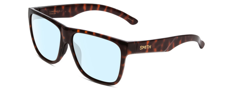 Profile View of Smith Optics Lowdown Xl 2 Designer Blue Light Blocking Eyeglasses in Tortoise Havana Gold Unisex Classic Full Rim Acetate 60 mm