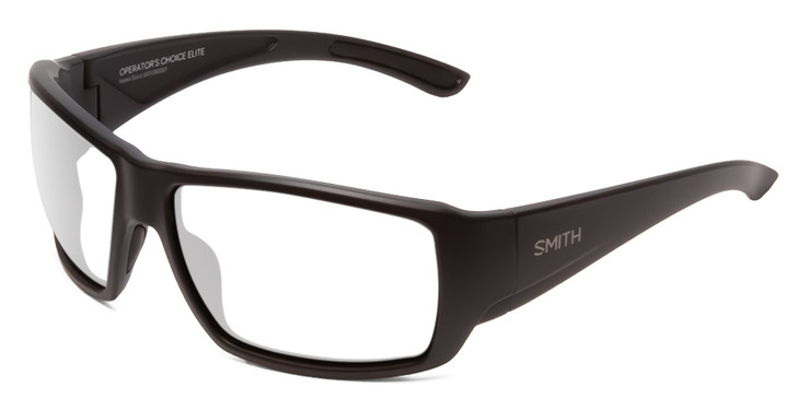 Profile View of Smith Optics Operators Choice Elite Designer Progressive Lens Prescription Rx Eyeglasses in Matte Black Unisex Wrap Full Rim Acetate 62 mm