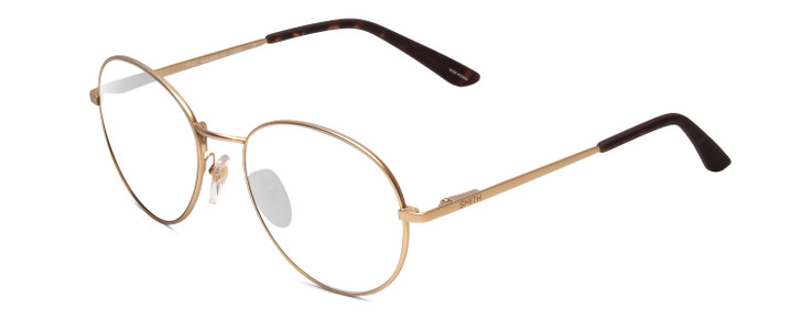 Profile View of Smith Optics Prep Designer Single Vision Prescription Rx Eyeglasses in Matte Gold Unisex Round Full Rim Metal 53 mm