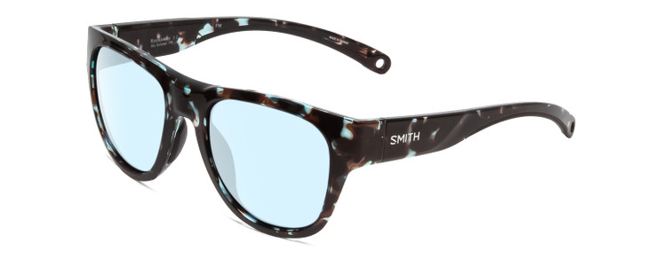 Profile View of Smith Optics Rockaway Designer Blue Light Blocking Eyeglasses in Sky Tortoise Havana Marble Brown Ladies Cateye Full Rim Acetate 52 mm