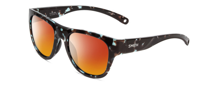 Profile View of Smith Optics Rockaway Designer Polarized Sunglasses with Custom Cut Red Mirror Lenses in Sky Tortoise Havana Marble Brown Ladies Cateye Full Rim Acetate 52 mm