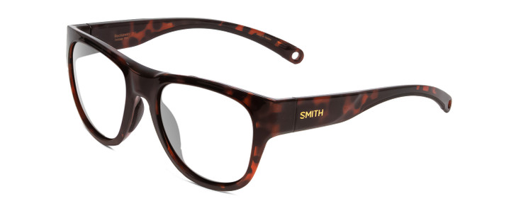 Profile View of Smith Optics Rockaway Designer Reading Eye Glasses with Custom Cut Powered Lenses in Tortoise Havana Brown Gold Ladies Cateye Full Rim Acetate 52 mm