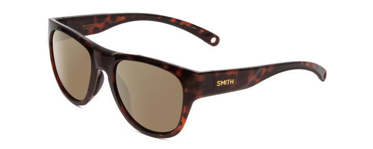 Profile View of Smith Optics Rockaway Designer Polarized Sunglasses with Custom Cut Amber Brown Lenses in Tortoise Havana Brown Gold Ladies Cateye Full Rim Acetate 52 mm