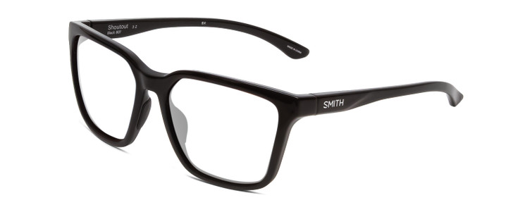 Profile View of Smith Optics Shoutout Designer Reading Eye Glasses with Custom Cut Powered Lenses in Gloss Black Unisex Retro Full Rim Acetate 57 mm