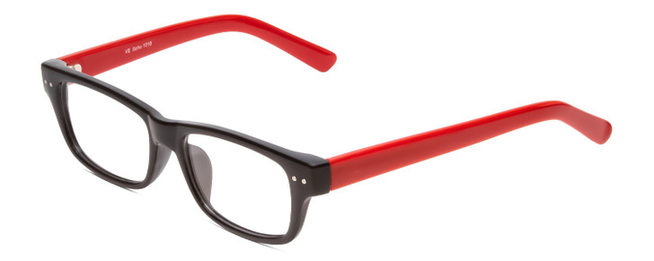 Profile View of SOHO 1010 Designer Reading Eye Glasses with Custom Cut Powered Lenses in Gloss Black Red Ladies Rectangle Full Rim Acetate 50 mm
