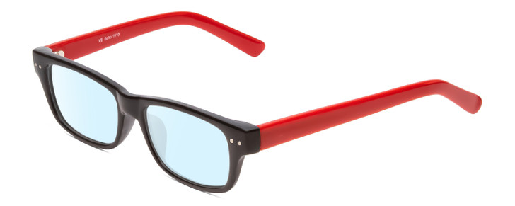 Profile View of SOHO 1010 Designer Blue Light Blocking Eyeglasses in Gloss Black Red Ladies Rectangle Full Rim Acetate 50 mm