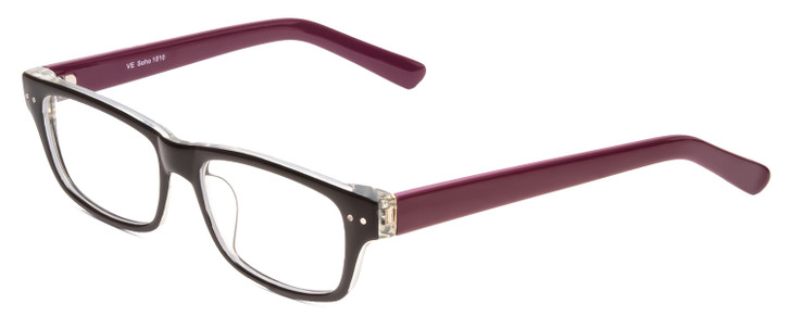 Profile View of SOHO 1010 Designer Progressive Lens Prescription Rx Eyeglasses in Gloss Black Crystal Clear Layered/Plum Purple Ladies Rectangle Full Rim Acetate 50 mm