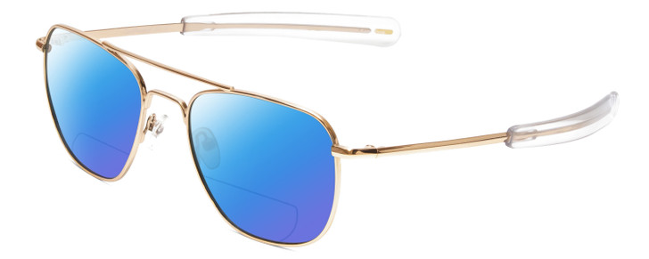 Profile View of Ernest Hemingway H202 Designer Polarized Reading Sunglasses with Custom Cut Powered Blue Mirror Lenses in Gold Unisex Aviator Full Rim Metal 55 mm